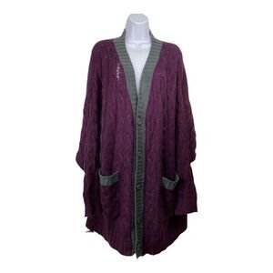 Lularoe Womens Chunky Cable Knit Button Down Cardigan Size L Oversized Lagenlook